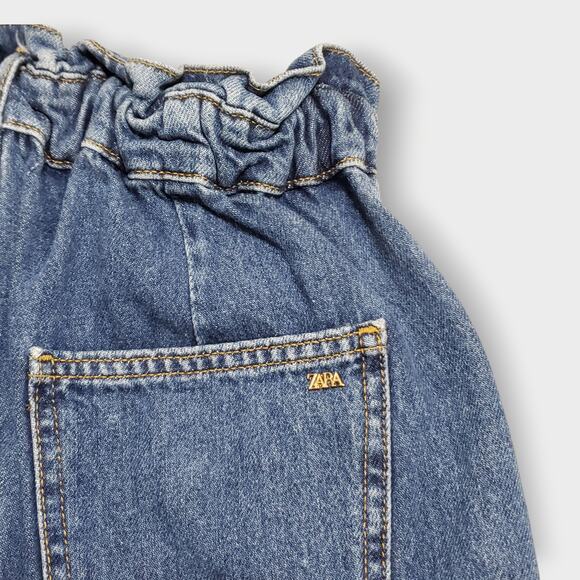 Zara Womens Paperbag Barrel Leg Jeans Floral Daisy Embroidered Sz 2 Boho Modern - Picture 3 of 14